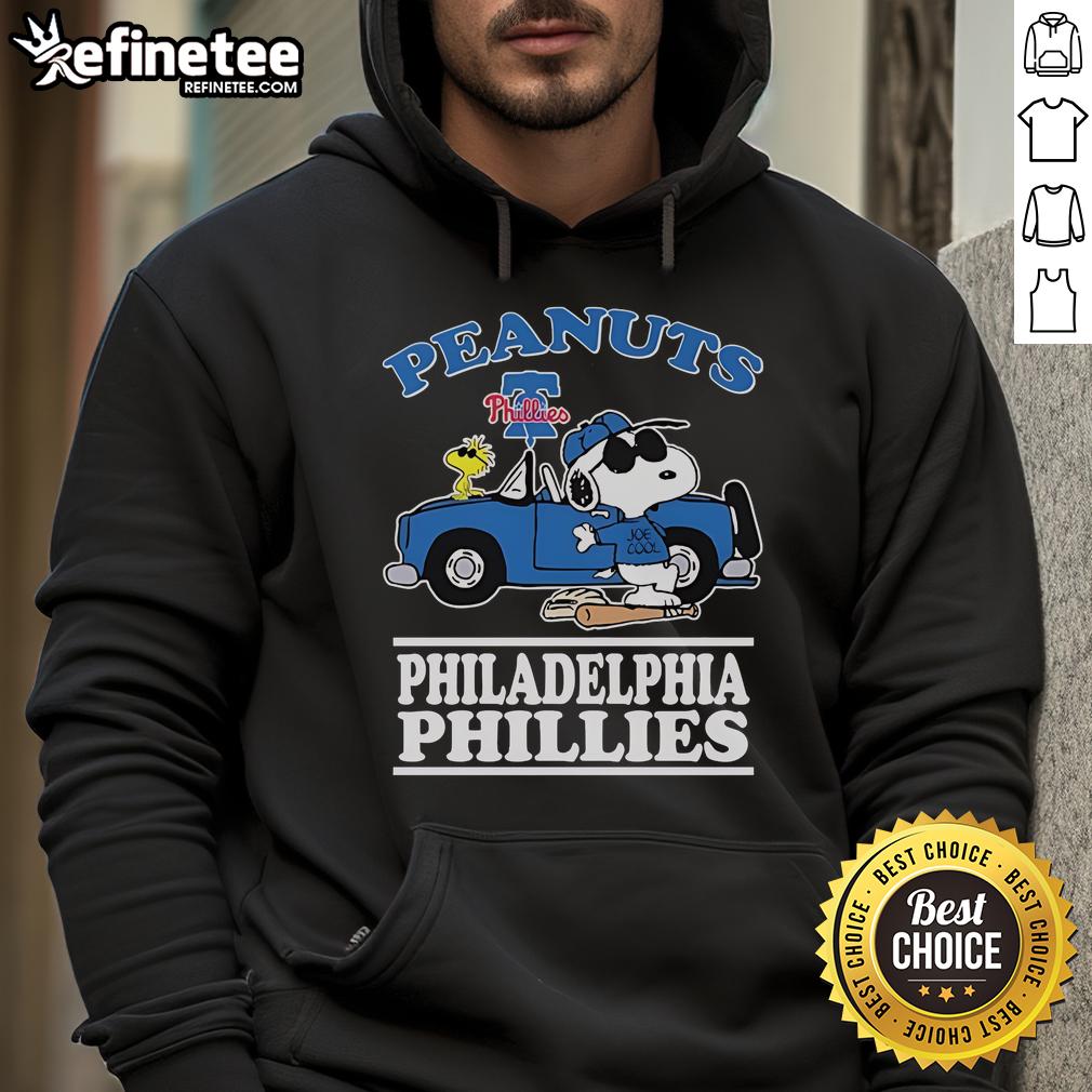 Nice Snoopy And Woodstock The Peanuts Philadelphia Phillies Joe Cool Hoodie Alt Text: Snoopy and Woodstock in Philadelphia Phillies Joe Cool hoodie, perfect for Peanuts fans and baseball enthusiasts.