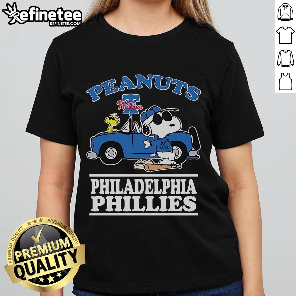 Nice Snoopy And Woodstock The Peanuts Philadelphia Phillies Joe Cool Ladies Tee Alt Text: Ladies tee featuring Snoopy and Woodstock in Philadelphia Phillies gear, perfect for Peanuts fans and Joe Cool style.