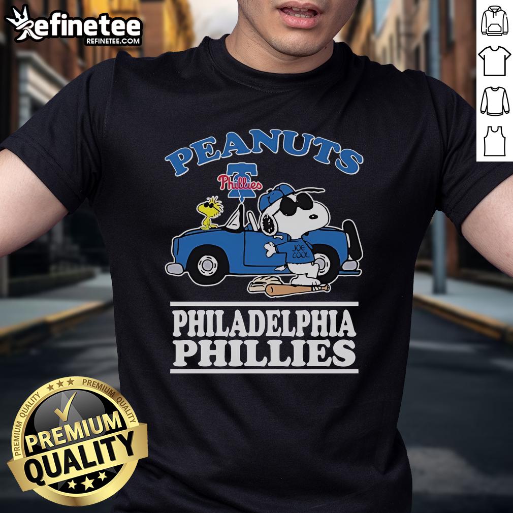 Nice Snoopy And Woodstock The Peanuts Philadelphia Phillies Joe Cool T Shirt Alt Text: Nice Snoopy and Woodstock Peanuts Joe Cool T-Shirt featuring Philadelphia Phillies logo, perfect for fans.