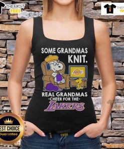Nice Snoopy and Woodstock Peanuts tank top for grandmas cheering for the Los Angeles Lakers.