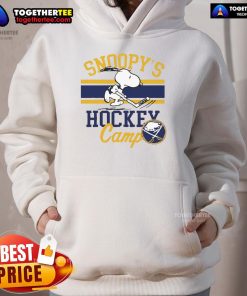 Alt Text: Cozy Nice Snoopy Buffalo Sabres Snoopy's Camp Hoodie featuring iconic Snoopy design for sports fans.
