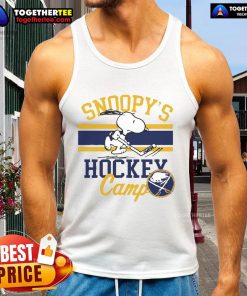Buffalo Sabres Snoopy Camp tank top featuring a playful Snoopy design, perfect for fans and summer wear.