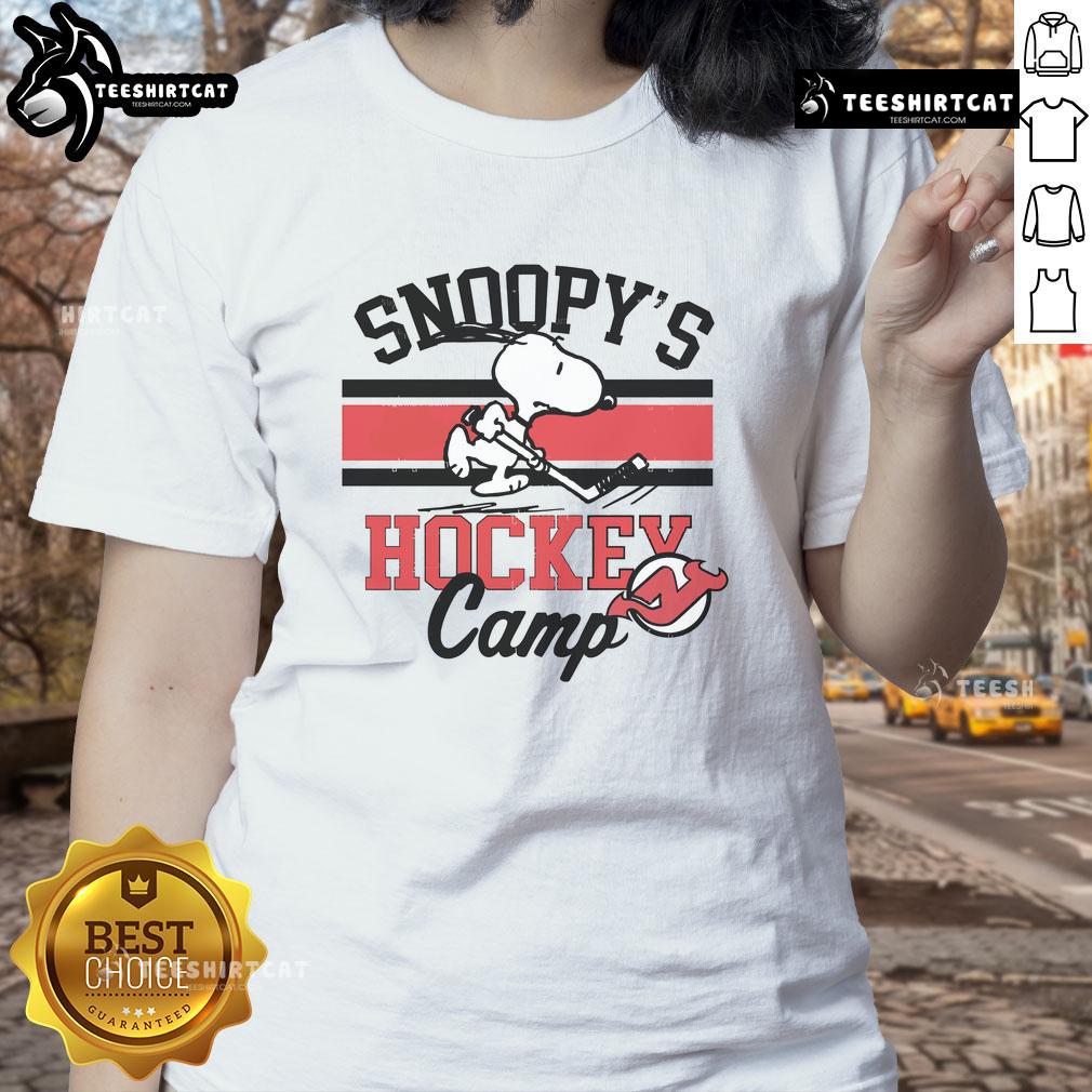 Nice Snoopy New Jersey Devils Snoopy's Hockey Camp Snoopy NHL All Teams Ladies-Tee Womens Nice Snoopy New Jersey Devils tee from Snoopy's Hockey Camp, featuring NHL all teams design for hockey fans.