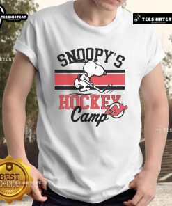 Nice Snoopy New Jersey Devils T-Shirt featuring Snoopy at hockey camp, perfect for NHL fans and collectors.