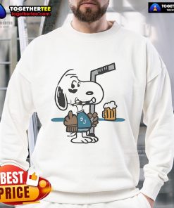 Nice Snoopy player sweatshirt featuring San Jose Sharks logo, Snoopy smoking, and giving the middle finger gesture.