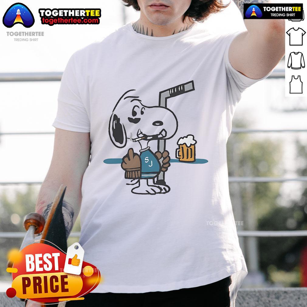 Nice Snoopy Player San Jose Sharks Hockey Smoking Middle Finger T Shirt Alt Text: Nice Snoopy Player San Jose Sharks hockey t-shirt featuring Snoopy giving the middle finger, perfect for fans.