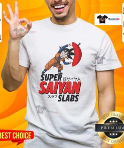 Nice Son Goku Super Saiyan Slabs T-Shirt featuring vibrant artwork of Goku in Super Saiyan form, perfect for anime fans.