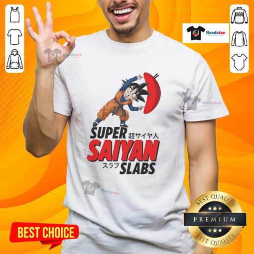 Nice Son Goku Super Saiyan Slabs T-Shirt featuring vibrant artwork of Goku in Super Saiyan form, perfect for anime fans.