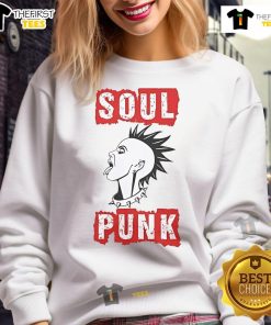 Nice soul punk girl wearing a stylish sweatshirt, showcasing vibrant street fashion and unique personal style.