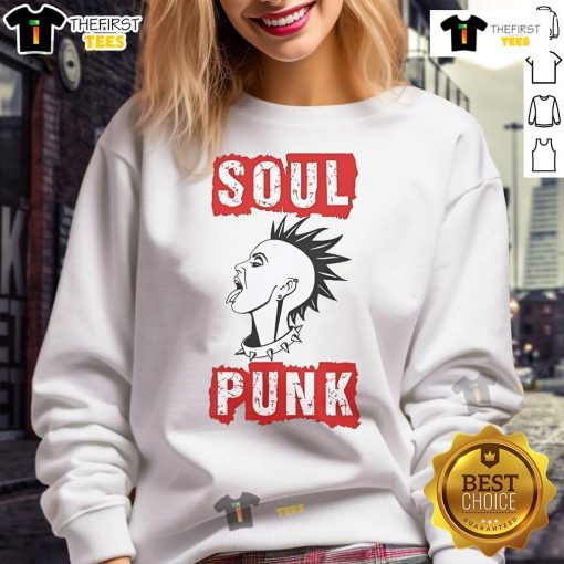Nice soul punk girl wearing a stylish sweatshirt, showcasing vibrant street fashion and unique personal style.