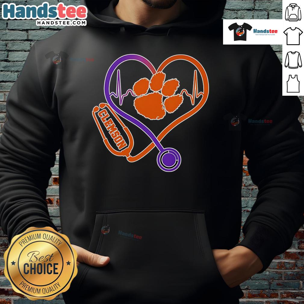 Nice Stethoscope Heart Clemson Tigers Hoodie Stylish Clemson Tigers hoodie featuring a stethoscope and heart design, perfect for healthcare fans and college spirit.