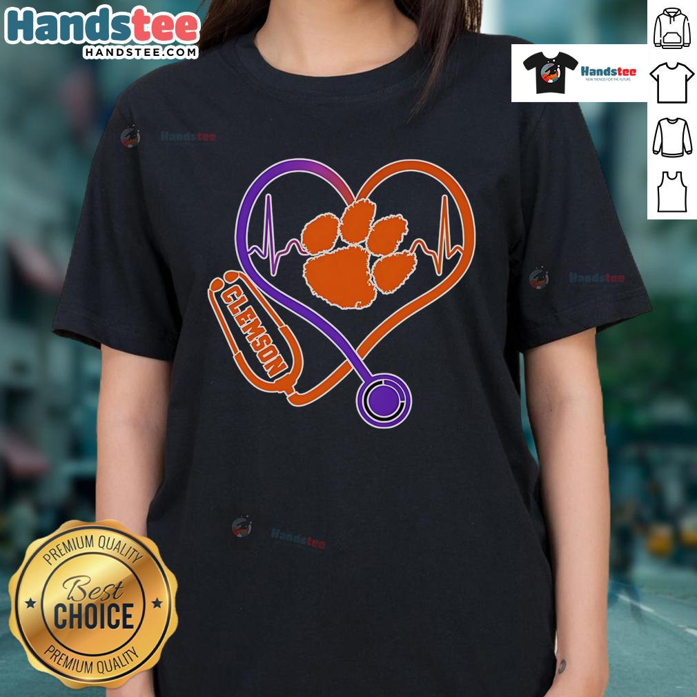 Nice Stethoscope Heart Clemson Tigers Ladies Tee Nice Stethoscope Heart Clemson Tigers Ladies Tee featuring a vibrant design for healthcare and sports fans.