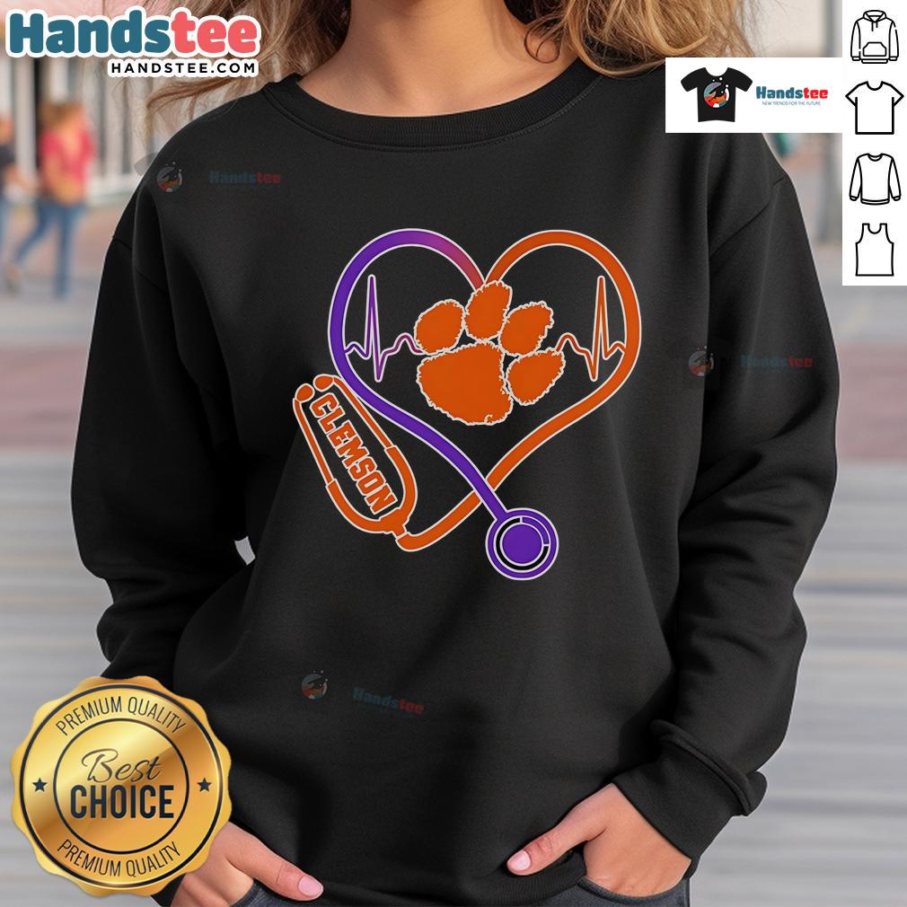Nice Stethoscope Heart Clemson Tigers Sweatshirt Clemson Tigers sweatshirt featuring a stethoscope and heart design, perfect for medical students and fans.