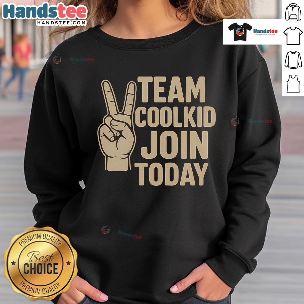 Nice Team Coolkid Join Today Sweatshirt Cool kid wearing a Nice Team sweatshirt, promoting the Join Today message in a stylish urban setting.