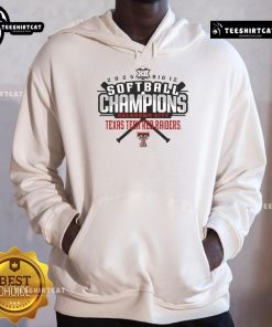 Nice Texas Tech Red Raiders 2025 Big 12 Softball Conference Tournament Champions Hoodie displayed on a hanger.
