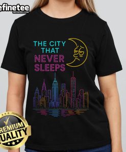 Stylish New York ladies tee featuring 'Nice: The City That Never Sleeps' design, perfect for urban fashion lovers.
