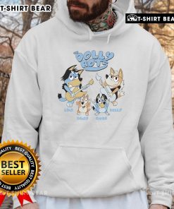 Nice The Dollyrots Luis Daisy River Kelly wearing Blueyrots hoodie, showcasing vibrant colors and stylish design.