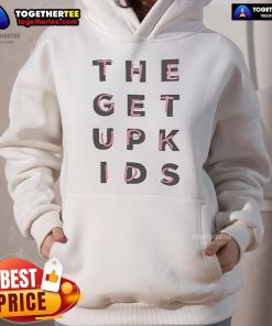 Alt Text: Nice The Get Up Kids Blocktext Hoodie featuring a bold logo design on a stylish hoodie in a casual setting.