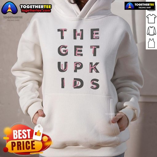Alt Text: Nice The Get Up Kids Blocktext Hoodie featuring a bold logo design on a stylish hoodie in a casual setting.