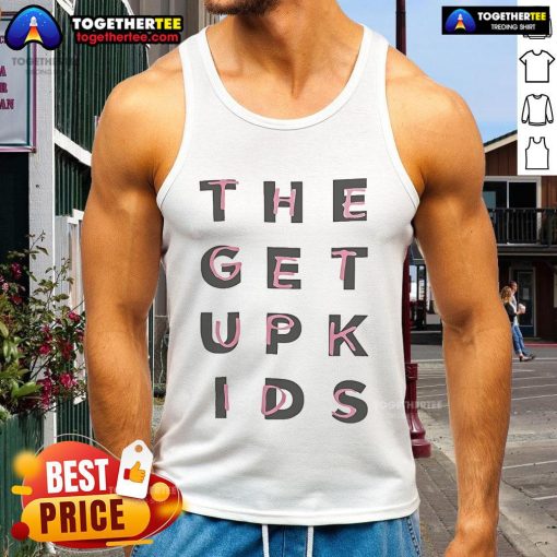Alt Text: Stylish Nice The Get Up Kids blocktext tank top in vibrant colors, perfect for casual summer outfits.