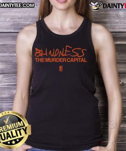 Nice The Murder Capital Blindness orange tank top displayed on a mannequin, showcasing vibrant design and style.
