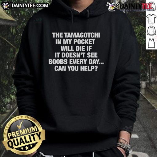 Funny hoodie design featuring 'Nice, The Tamagotchi in My Pocket' slogan, perfect for fans of quirky and humorous fashion.
