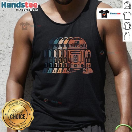 Stylish R2D2 Star Wars tank top featuring vibrant graphics and a comfortable fit for fans of the iconic franchise.