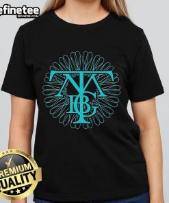 Alt Text: Ladies tee featuring Nice They Might Be Giants Spirograph design on steel fabric, perfect for fans and casual wear.