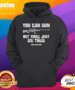 Alt Text: Tom MacDonald You Can Run But You'll Just Die Tired hoodie from Hang Over Gang, featuring bold graphic design.