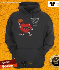 Cute Valentine's Day heart graphic on a basketball hoodie, perfect for sports lovers celebrating the holiday.