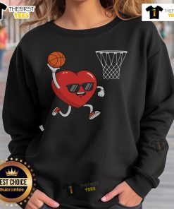 Cute Valentine's Day heart graphic on a basketball sweatshirt, perfect for sports lovers celebrating the holiday.