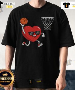 Nice Valentine's Day heart playing basketball t-shirt design featuring a cute heart character in action.