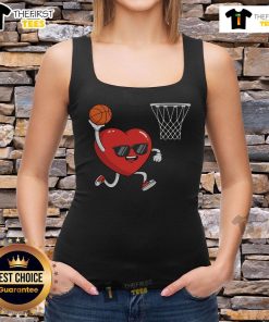 Valentine's Day heart graphic on a tank top featuring a basketball design, perfect for sporty romantic occasions.