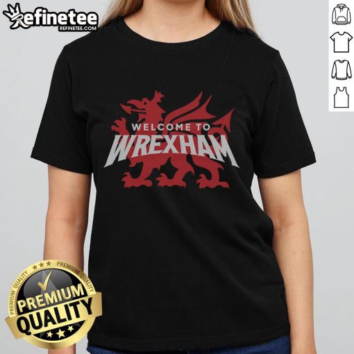Nice Welcome to Wrexham logo on a ladies' tee, showcasing a stylish design perfect for fans and apparel collectors.