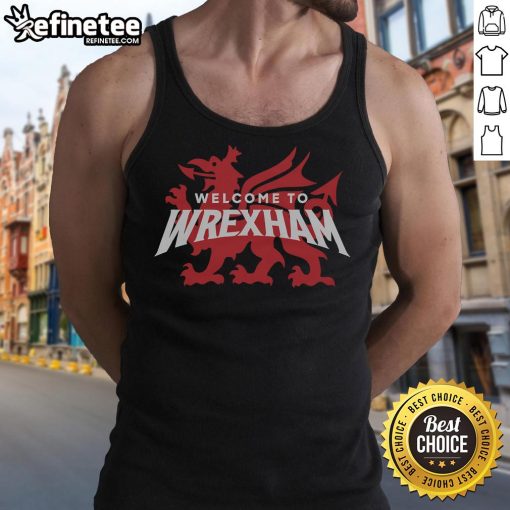 Nice Welcome to Wrexham logo tank top showcasing vibrant design and comfortable fit, perfect for fans and casual wear.