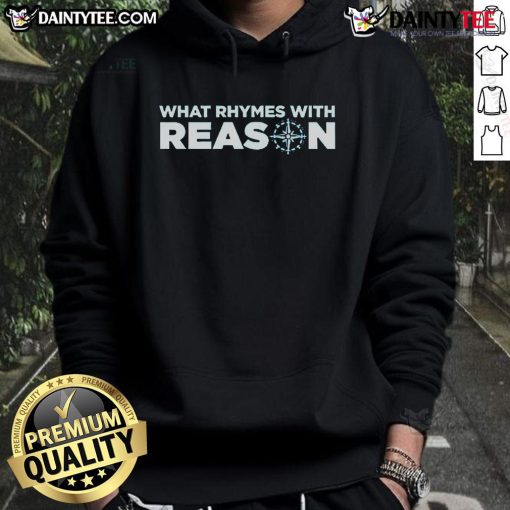 Nice What Rhymes With Reason logo hoodie featuring a stylish design, perfect for casual wear and expressing creativity.