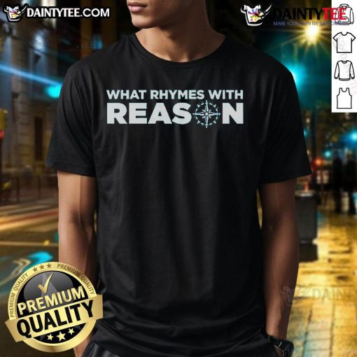 Nice What Rhymes With Reason Logo T-Shirt featuring a vibrant design and bold logo, perfect for casual wear.
