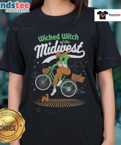 Nice Wicked Witch of the Midwest Ladies Tee featuring a stylish graphic design perfect for Halloween and casual wear.