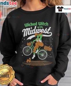 Cozy Nice Wicked Witch of the Midwest sweatshirt featuring a whimsical design, perfect for fall fashion and Halloween vibes.