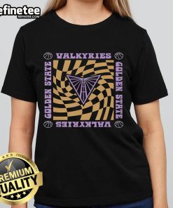 Retro wavy checkerboard ladies tee featuring the Nice WNBA Golden State Valkyries logo, perfect for fans.
