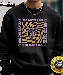 Alt Text: Retro wavy checkerboard sweatshirt featuring the Golden State Valkyries logo, perfect for WNBA fans and stylish comfort.