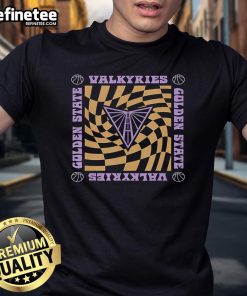 Alt Text: Retro Golden State Valkyries WNBA t-shirt featuring a wavy checkerboard design in vibrant colors.