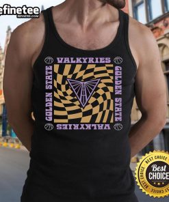 Retro wavy checkerboard tank top featuring the WNBA Golden State Valkyries logo, perfect for fans and sportswear enthusiasts.