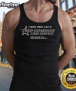 Official 1-833-Red-Lim D Red Guardian Limo Service tank top promoting fun evenings and stylish rides.