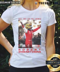 Official 2025 Indy 500 Pole Winner Robert Shwartzman wearing a stylish ladies tee, showcasing race day excitement.