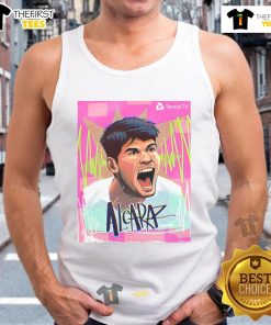 Carlos Alcaraz celebrates winning the 2025 Italian Open in Rome, wearing a tank top, ATP Masters 1000 Champion.