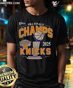Alt Text: Official 2025 NBA Finals New York Knicks Championship T-Shirt featuring team logo and vibrant design for fans.