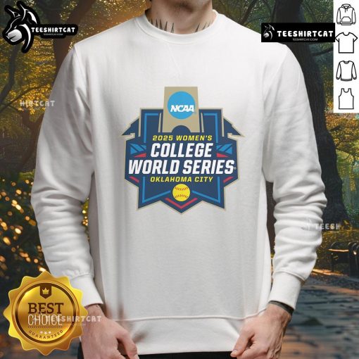 Official 2025 NCAA Softball Women's College World Series Sweatshirt featuring team colors and logo, perfect for fans.
