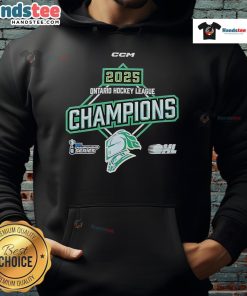 Official 2025 OHL Ontario Hockey League Championship hoodie featuring team logo and championship design.