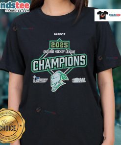 Alt Text: 2025 OHL Ontario Hockey League Championship ladies tee featuring team logo and stylish design for fans.